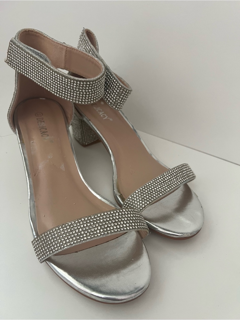 Delicacy Silver Rhinestone Block Heel Sandals
